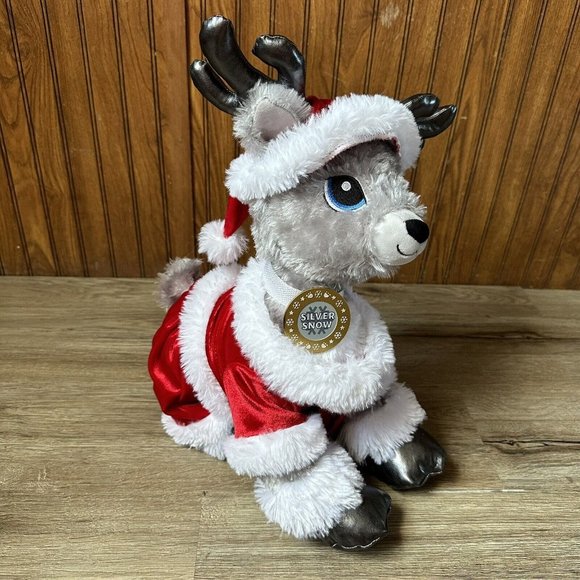 Build-A-Bear Other - Build A Bear Silver Snow Reindeer 15" Plush Santa Outfit Medallion Christmas